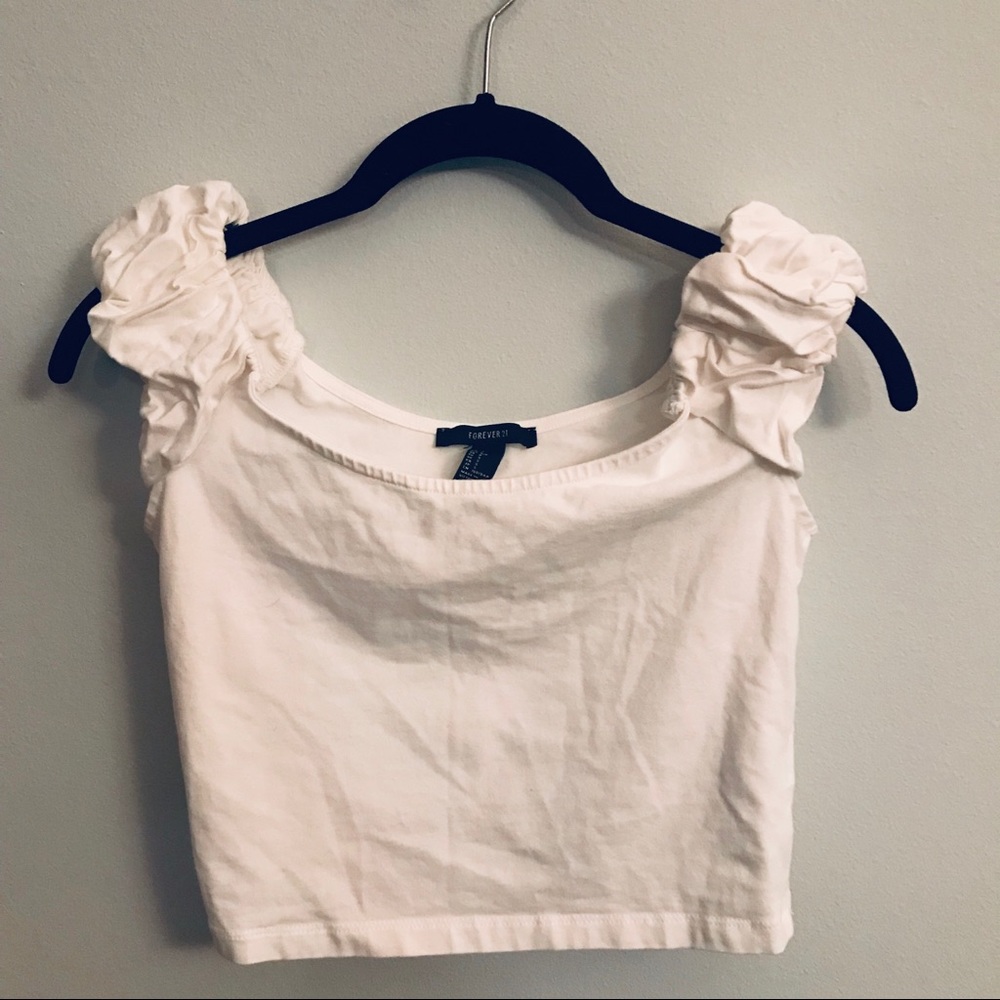 White puffed sleeve crop top size small